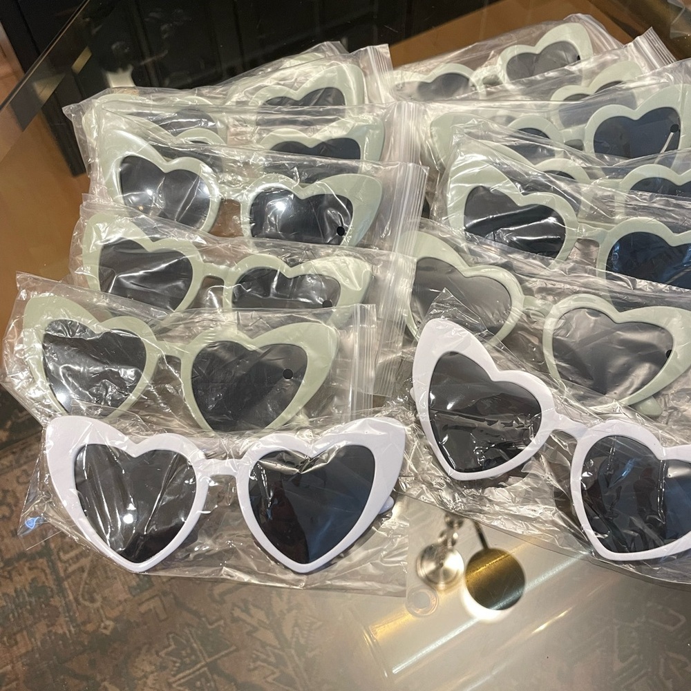 SET OF 14 Heart Shaped Sunglasses - 12 Green & 2 White - will sell separately